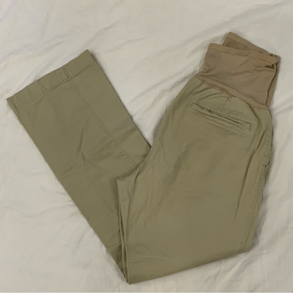 Old Navy Maternity Full Panel Tan Straight Leg Pants w/Pockets 12 Short Stretch - Picture 2 of 11